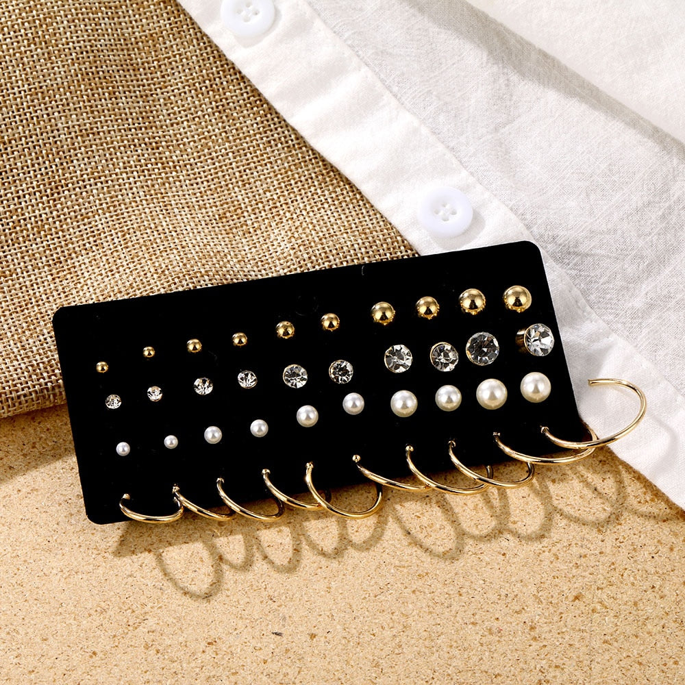 Pearl Crystal Stud Earrings Set For Women