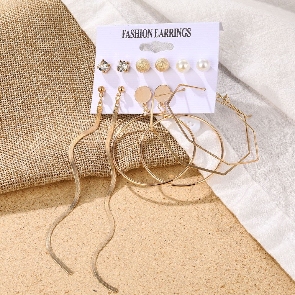 Pearl Crystal Stud Earrings Set For Women