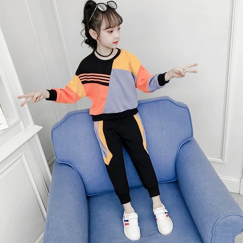 Color Matching Sweater Top + Pants for Girls Two Piece Set