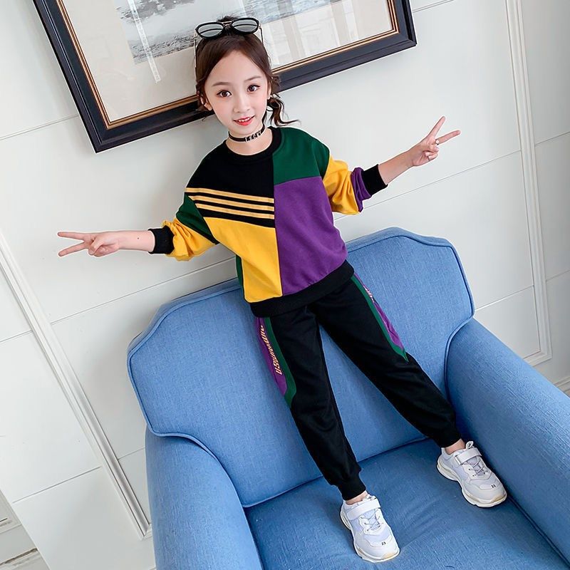 Color Matching Sweater Top + Pants for Girls Two Piece Set