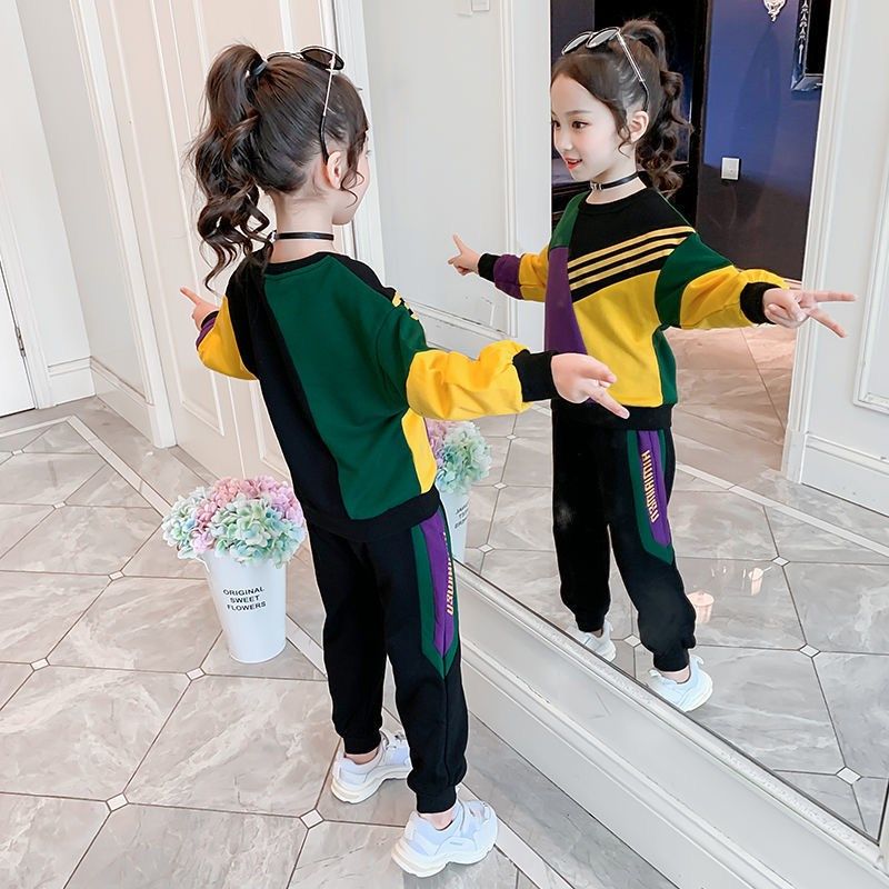 Color Matching Sweater Top + Pants for Girls Two Piece Set