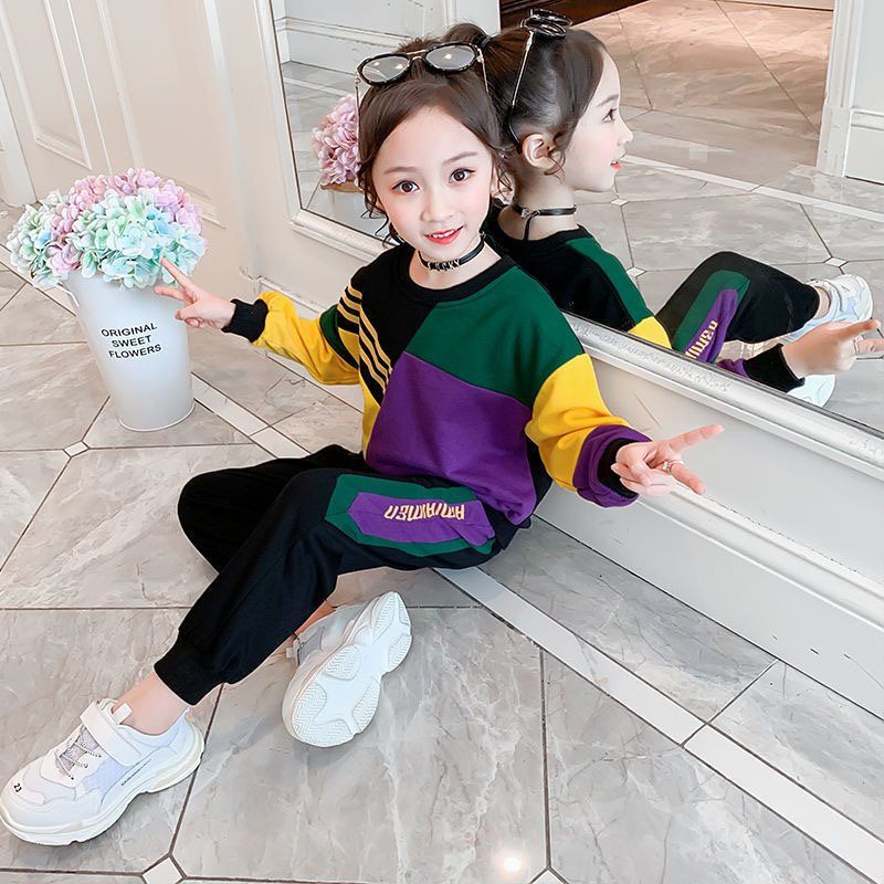 Color Matching Sweater Top + Pants for Girls Two Piece Set