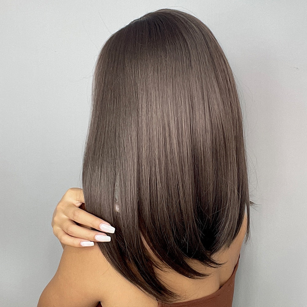 Synthetic Wig with Bangs Layered Natural Straight Wig for Women
