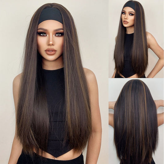 Headband Synthetic Hair Long Straight Wig for Women