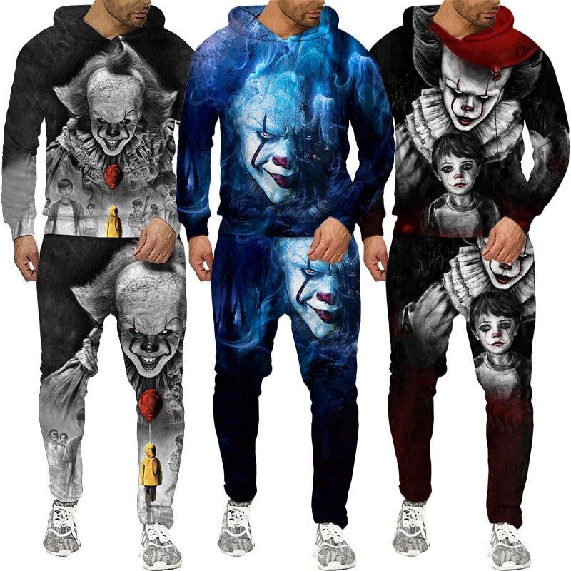 Horror Movie Clown 3d Print Hoodie + pants Set for Men