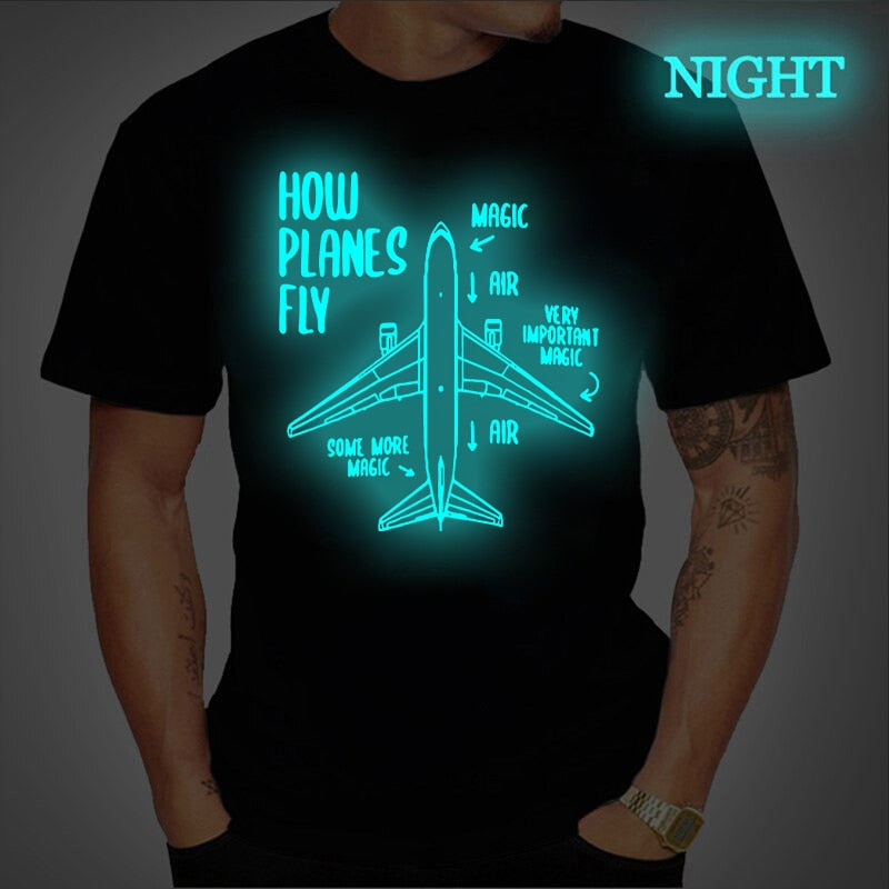How Planes Fly Engineer Pilot Airplane Luminous Print Tees T-shirt for Men