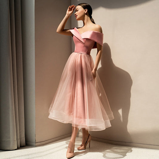 Strapless Tulle Off The Shoulder Prom Dress