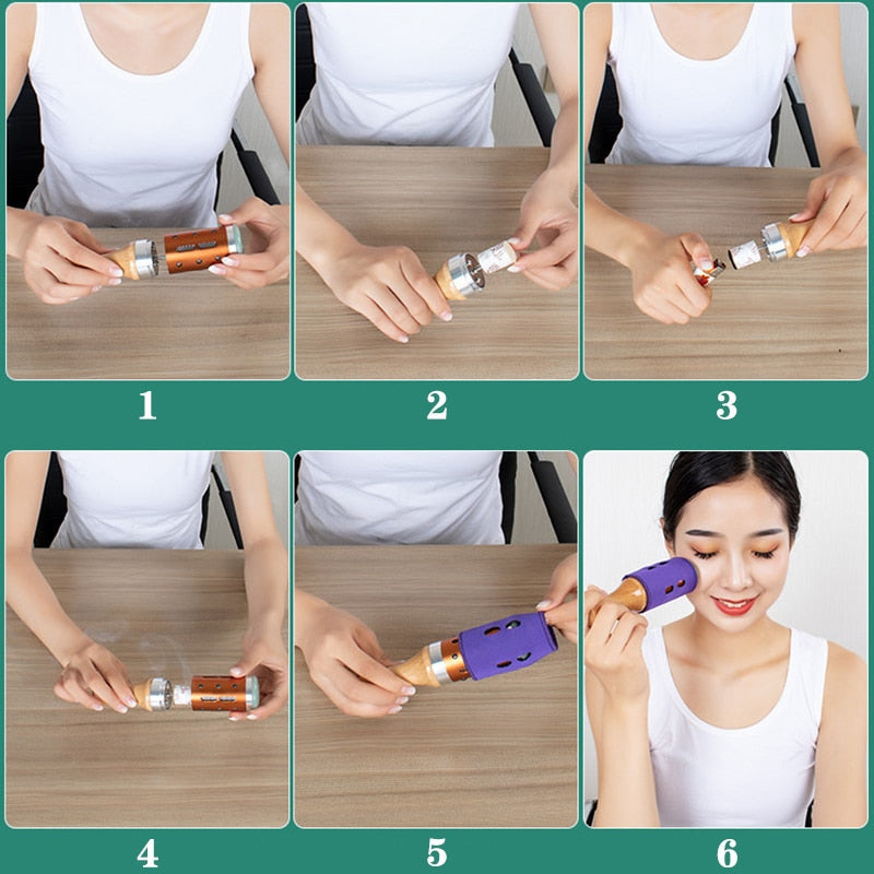 Jade Facial Beauty Massage Device Warm Moxibustion Rods Rotatable Lodestone Massager