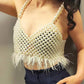 Tank Top Sleeveless Backless Feather Pearl Vest