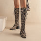 New Lace up Front Chunky Heel Zipper Knee high Boots