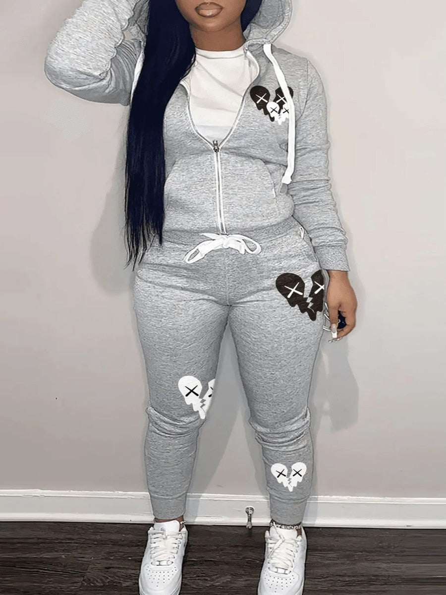 Zipper Design Hooded Top and Pants Tracksuit Set