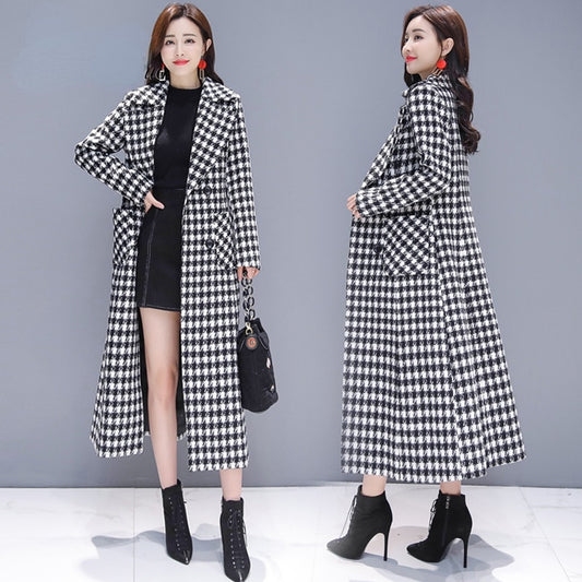 Winter Houndstooth Plaid Coat for Women