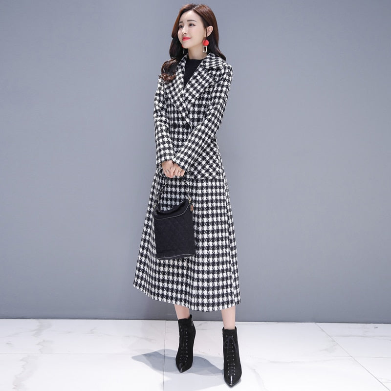Winter Houndstooth Plaid Coat for Women