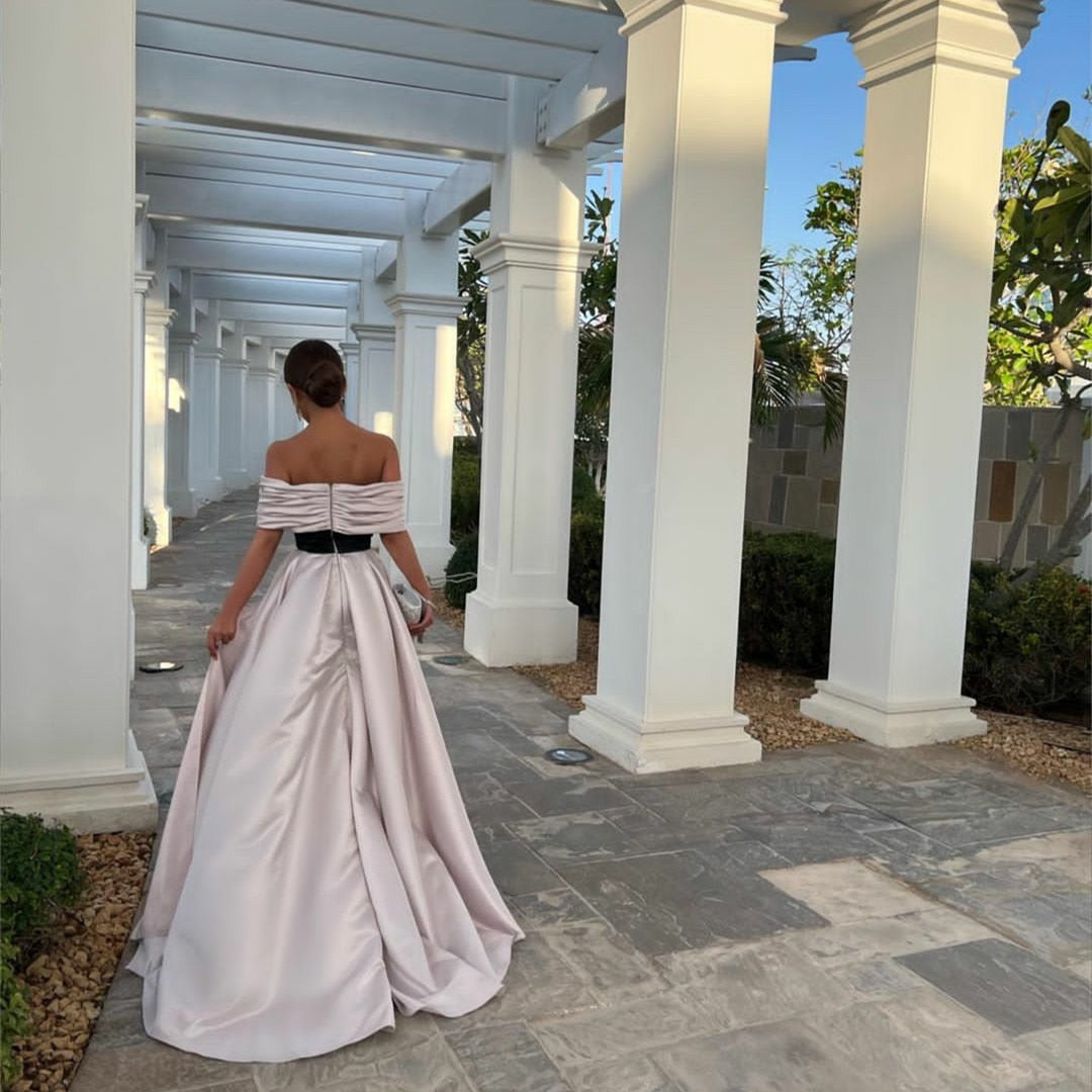 Off Shoulder Floor Length Satin Dress for Women