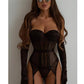 Padded Push-Up Lace Corset Top Underwear Outfit G string Lingerie Set