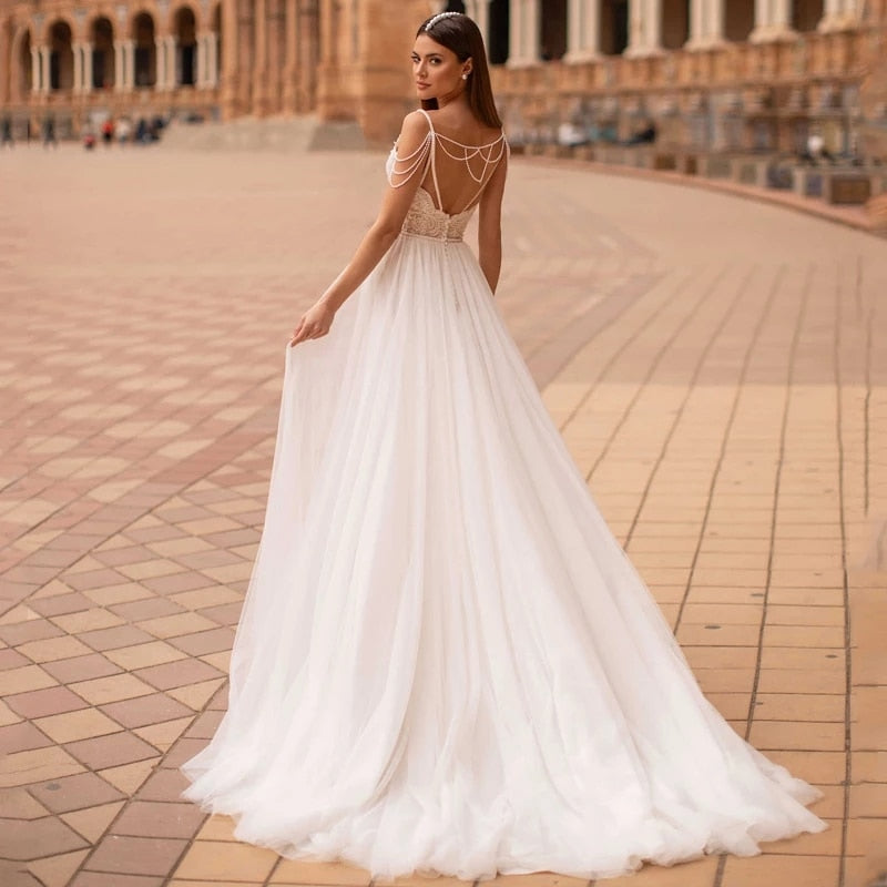Pearl Lace Chain Wedding Dress