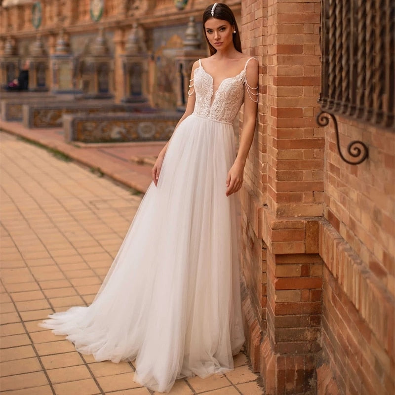 Pearl Lace Chain Wedding Dress