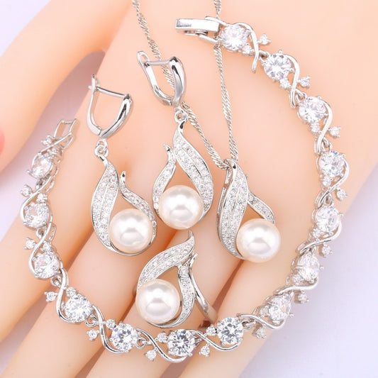 Natural White Pearl 925 Silver Jewelry Sets For Women