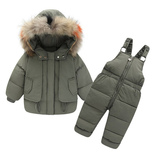 Overall Pants + Hooded Jacket Coat Two-piece Set for Boys