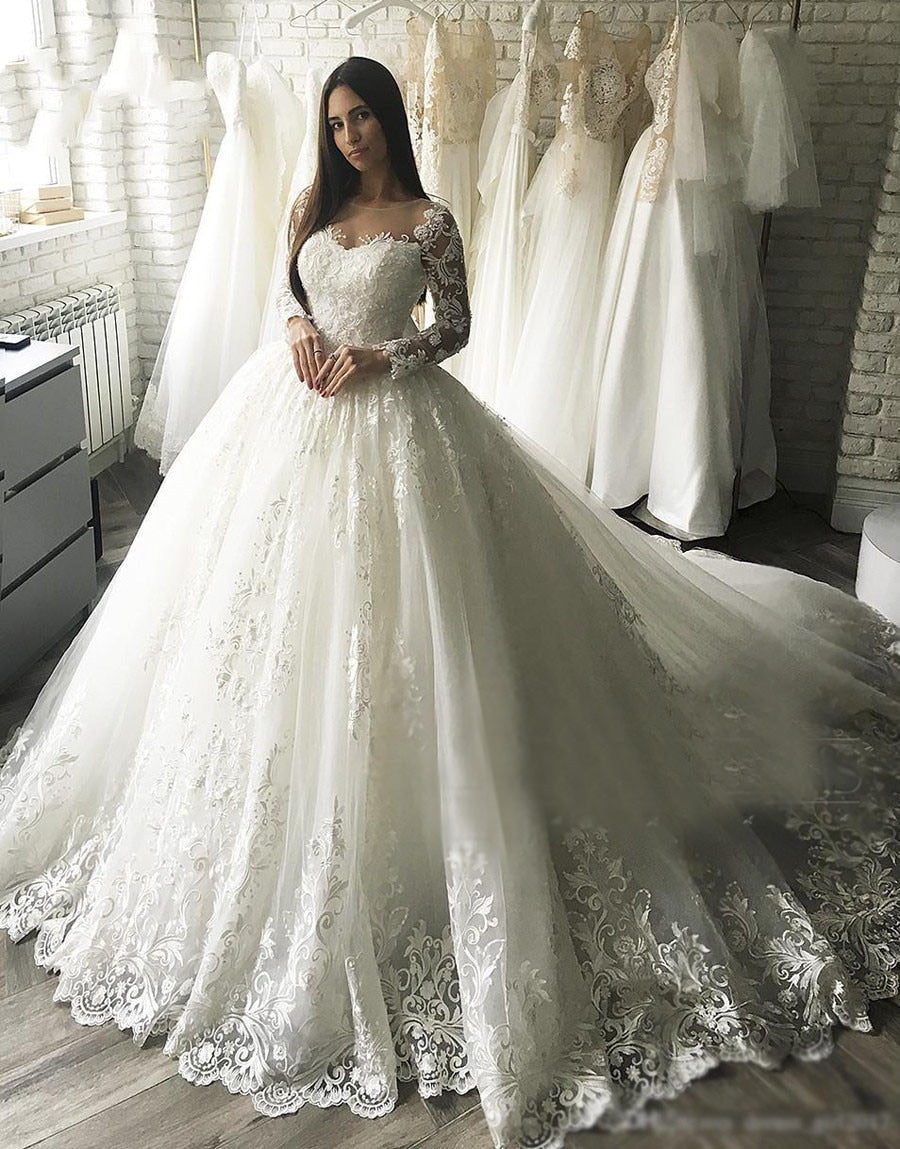 Luxury Long Sleeves Lace Wedding Dress
