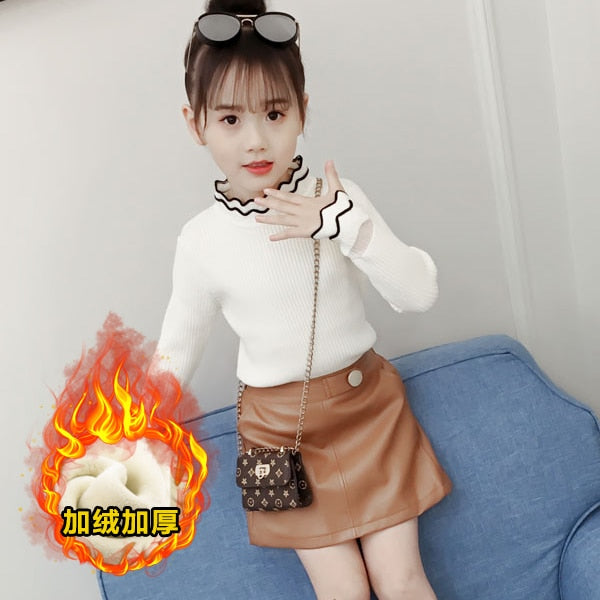 O Neck Knitted Sweater Top for Girls