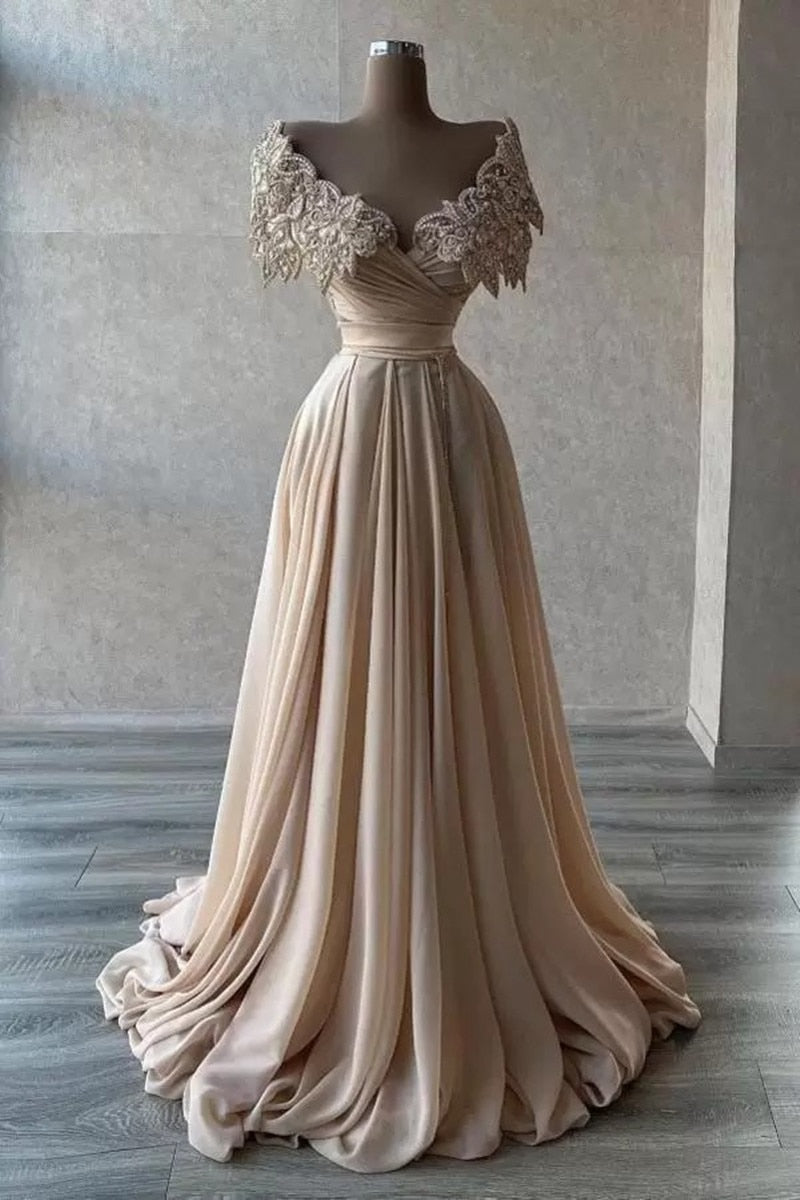 Off Shoulder Nude line Prom Dress