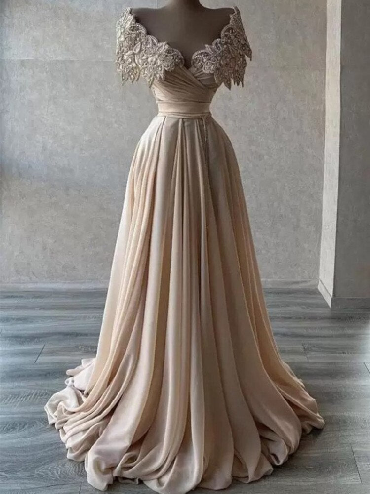 Off Shoulder Nude line Prom Dress