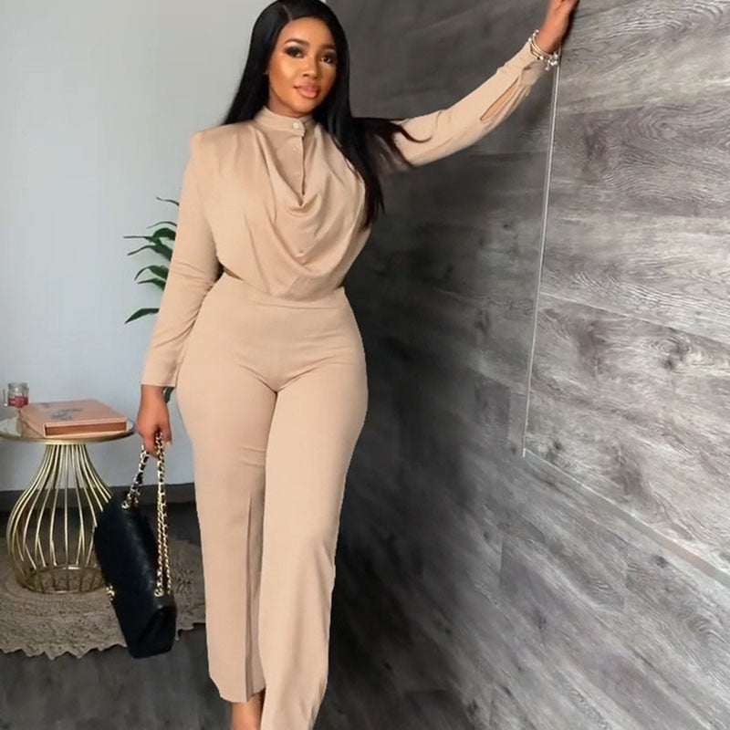 Office Lady Ruched Crop Top And Pants Suit 2 Piece Set
