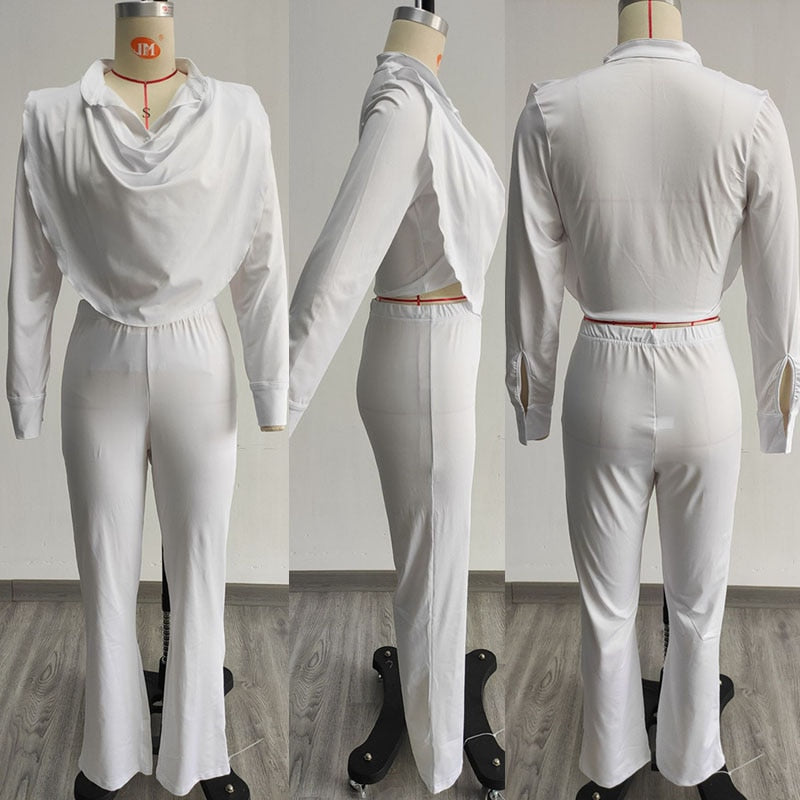 Office Lady Ruched Crop Top And Pants Suit 2 Piece Set