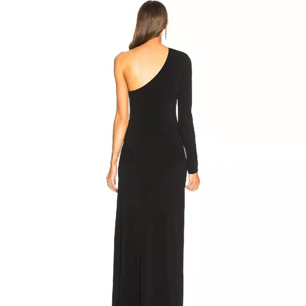 Satin Sexy Slit Black Evening Dress