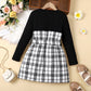 Plaid Tweed Splice Button Casual Dress for girls