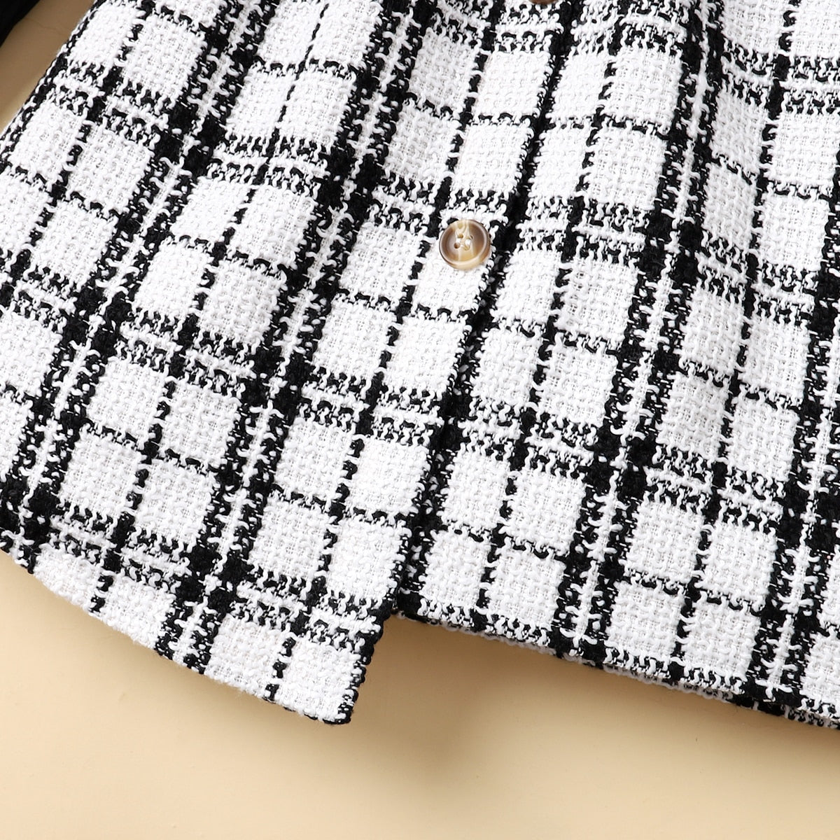 Plaid Tweed Splice Button Casual Dress for girls