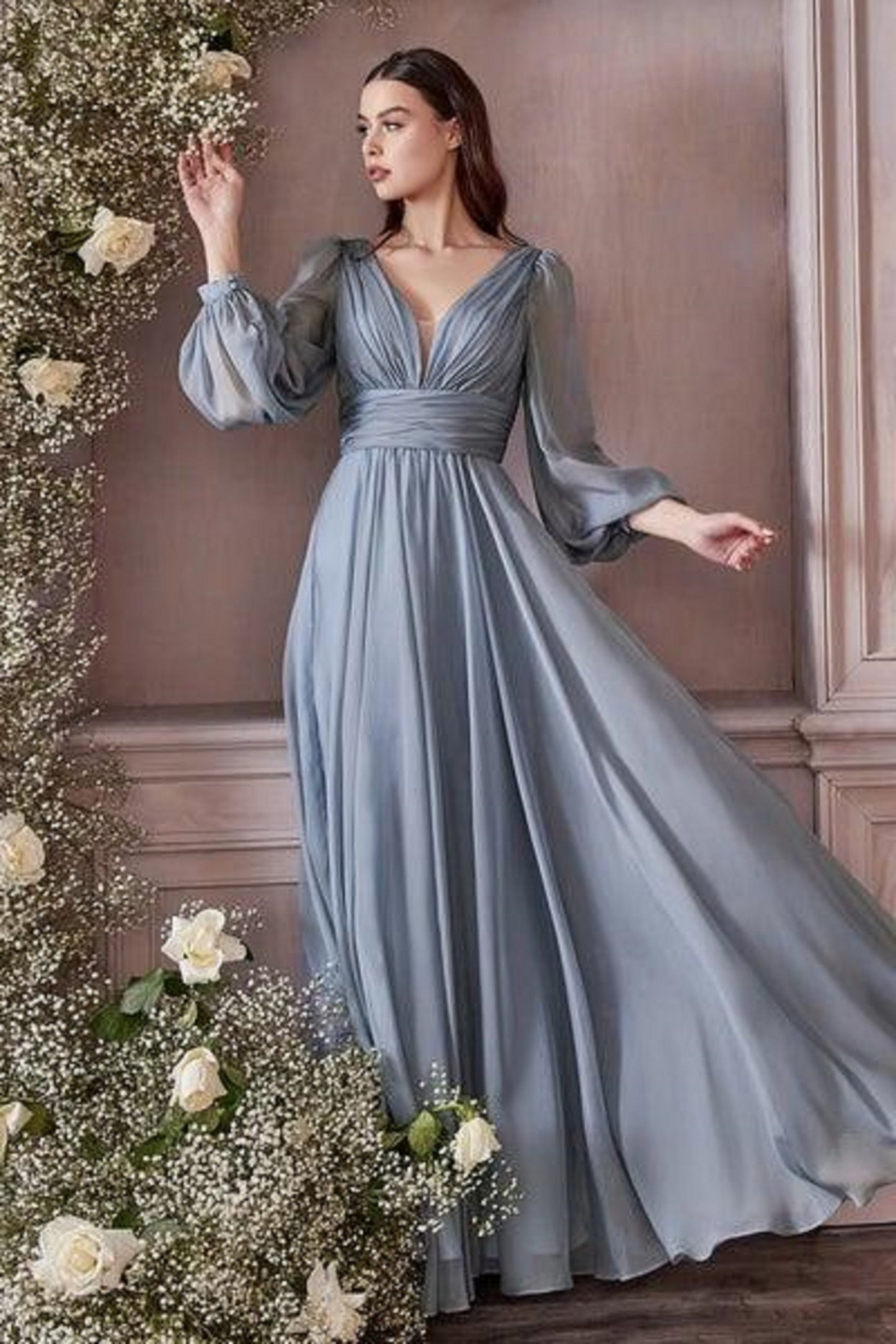 V Neck Floor Length Chiffon Evening Party Dress/ Bridesmaid Dress