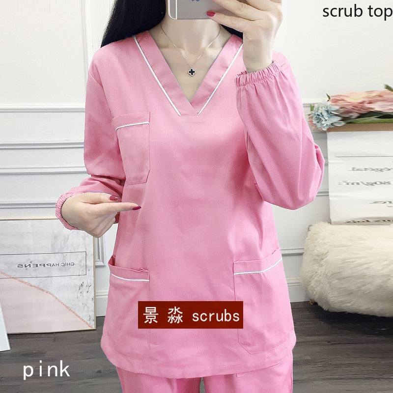Medical Uniform V-neck Long Sleeve Scrub Top
