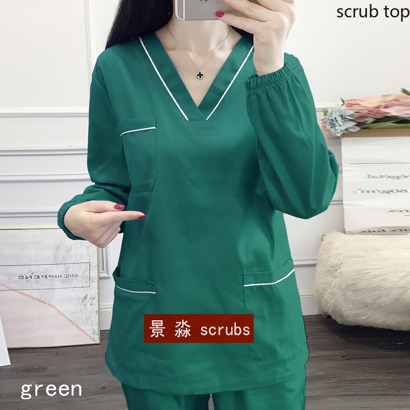 Medical Uniform V-neck Long Sleeve Scrub Top