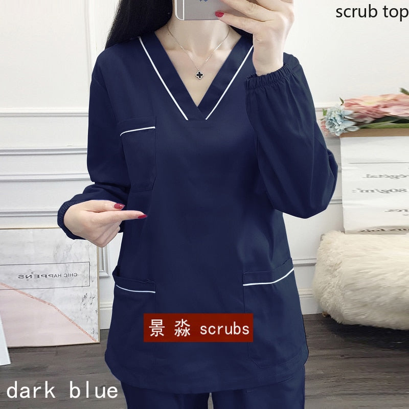 Medical Uniform V-neck Long Sleeve Scrub Top
