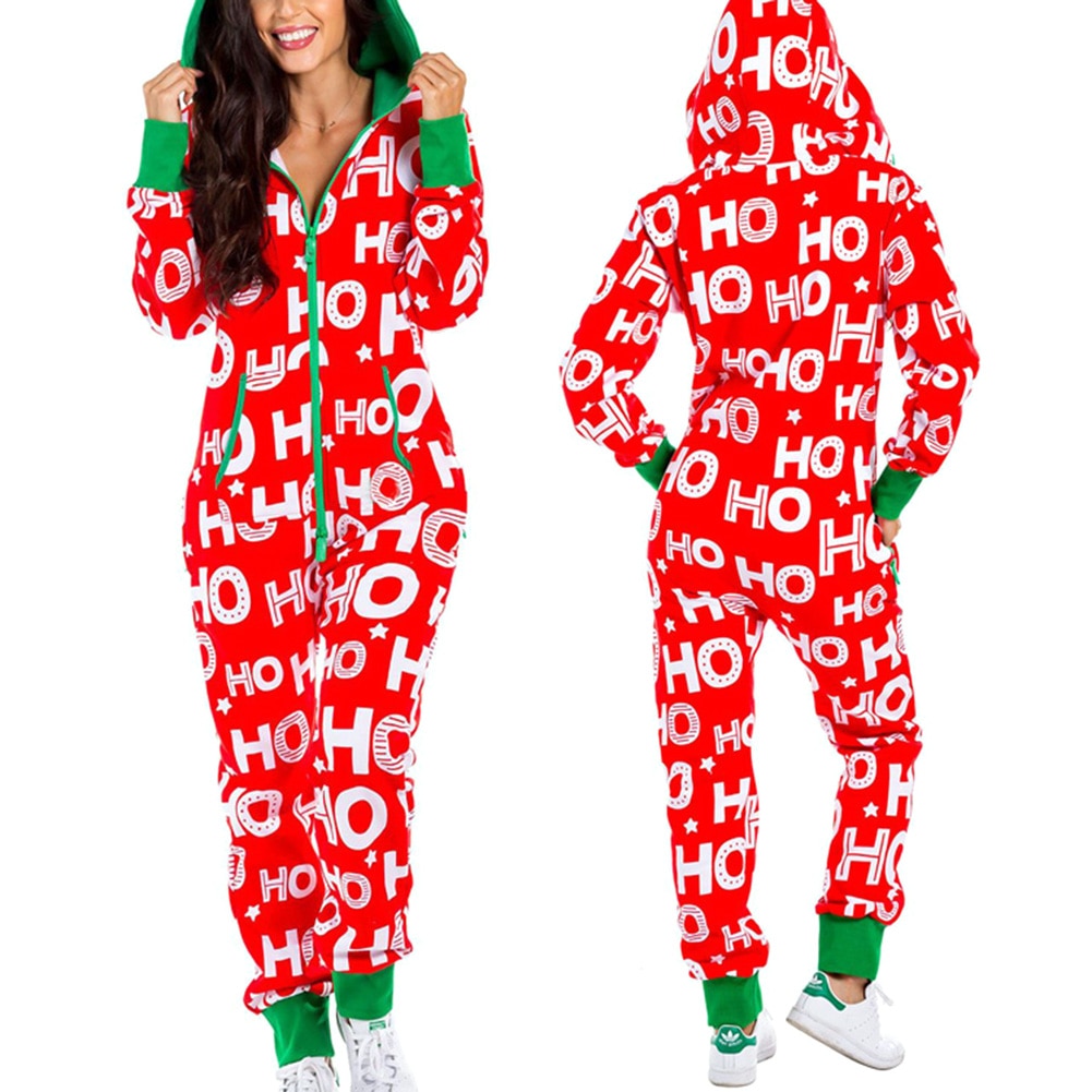 Christmas One Piece Long Loose Pajamas with Hood