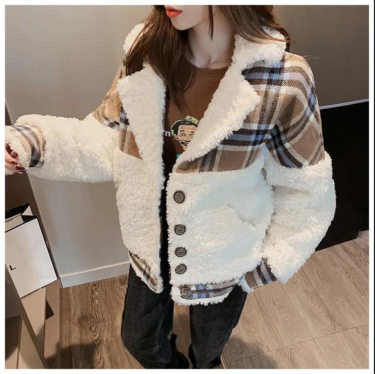 Houndstooth Short Lamb Coat Jacket for Women