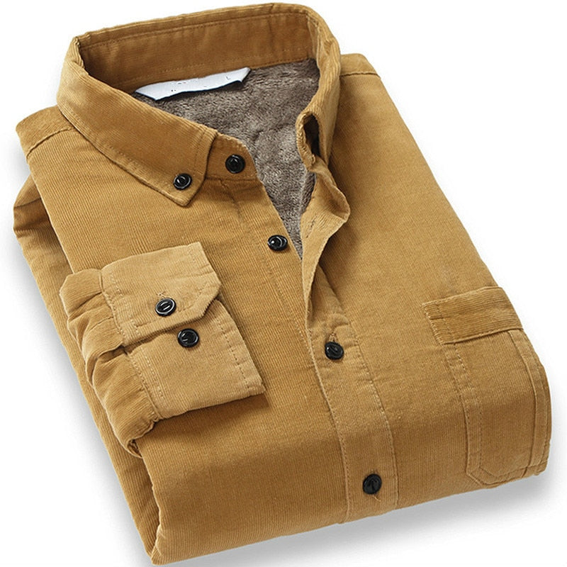 Plaid Corduroy Warm Shirt Thick Fleece Lining Long Sleeve Shirt