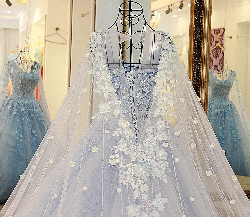 Lace Appliqued Pearls Wedding Dress