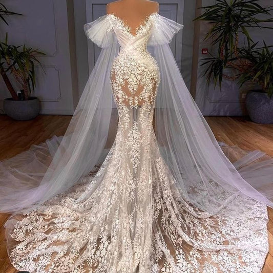 See Through Lace Mermaid Wedding Dress
