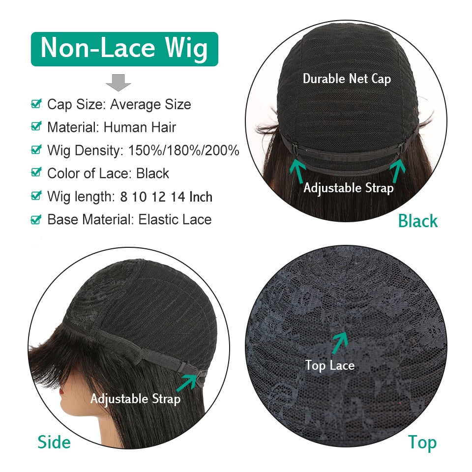 Straight Human Hair Wig For Women with bangs