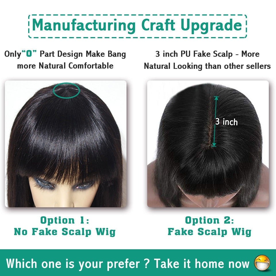 Straight Human Hair Wig For Women with bangs