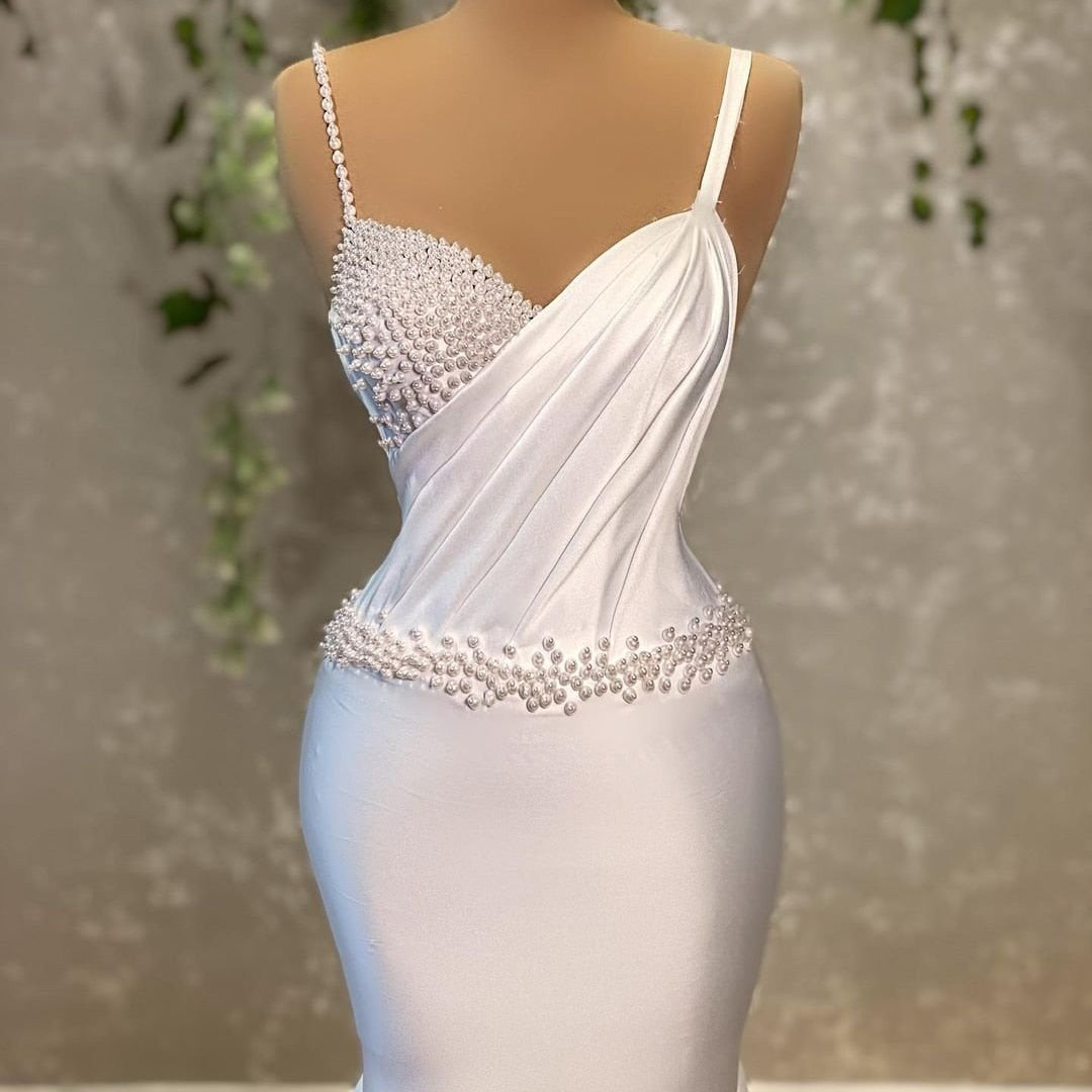 Sexy White Pearls Wedding Dress