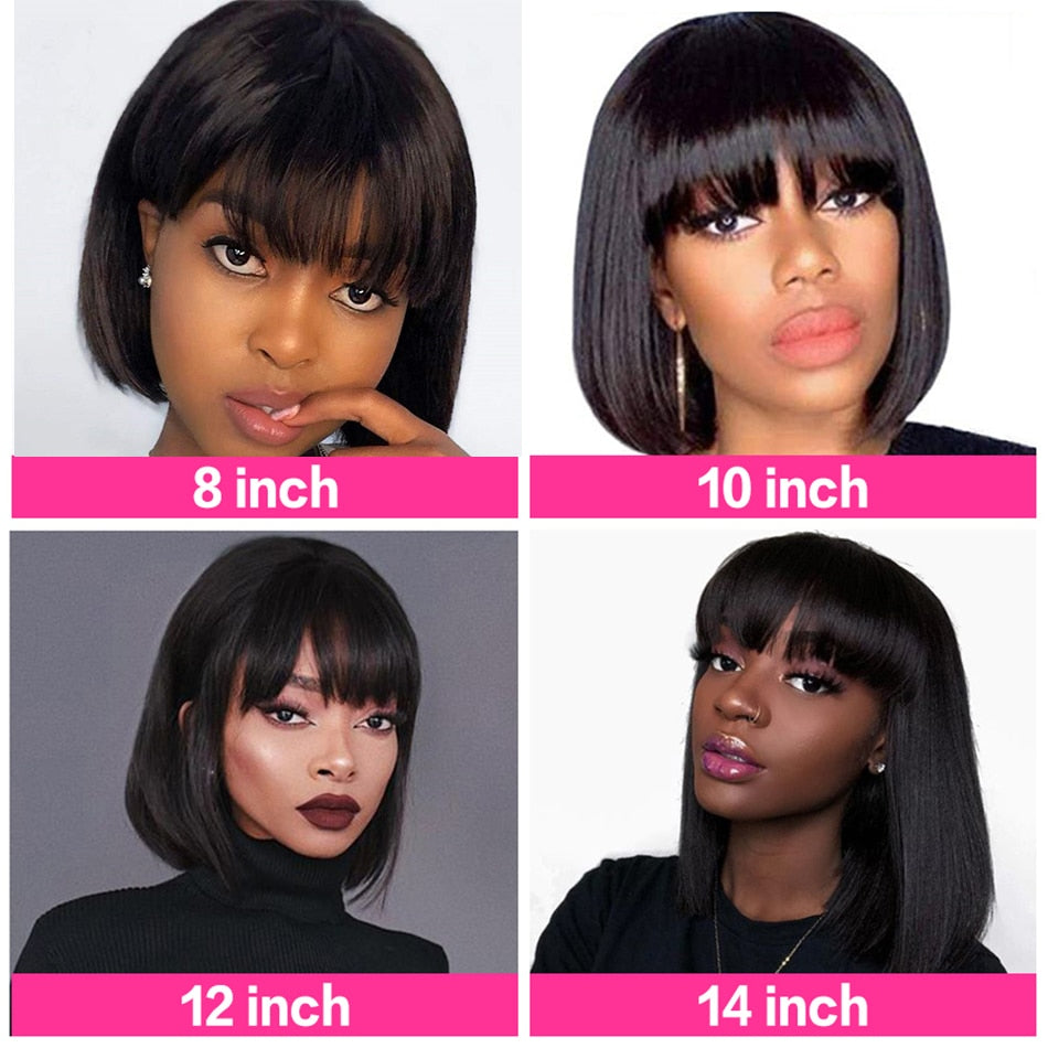 Short Bob Wig With Bangs Straight Brazilian Hair Wig