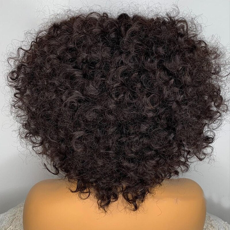 Short Curly Pixie Cut Bob Human Hair Wig With Bangs