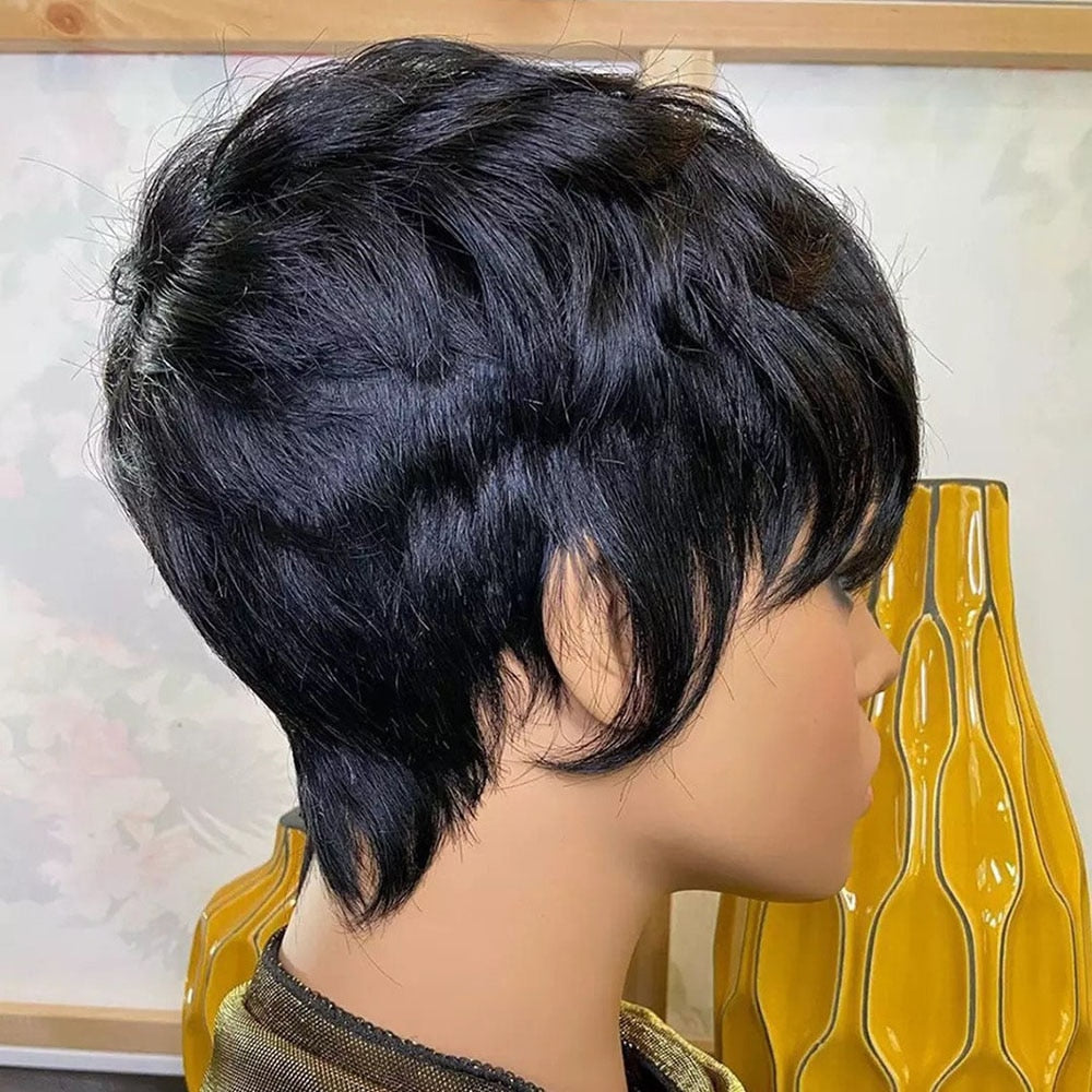 Short Pixie Cut Brazilian Human Hair Wig With Bangs