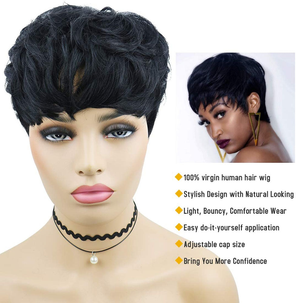 Short Pixie Cut Brazilian Human Hair Wig With Bangs
