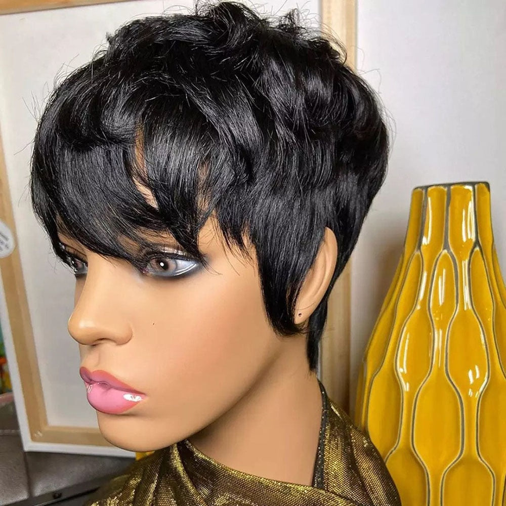 Short Pixie Cut Brazilian Human Hair Wig With Bangs