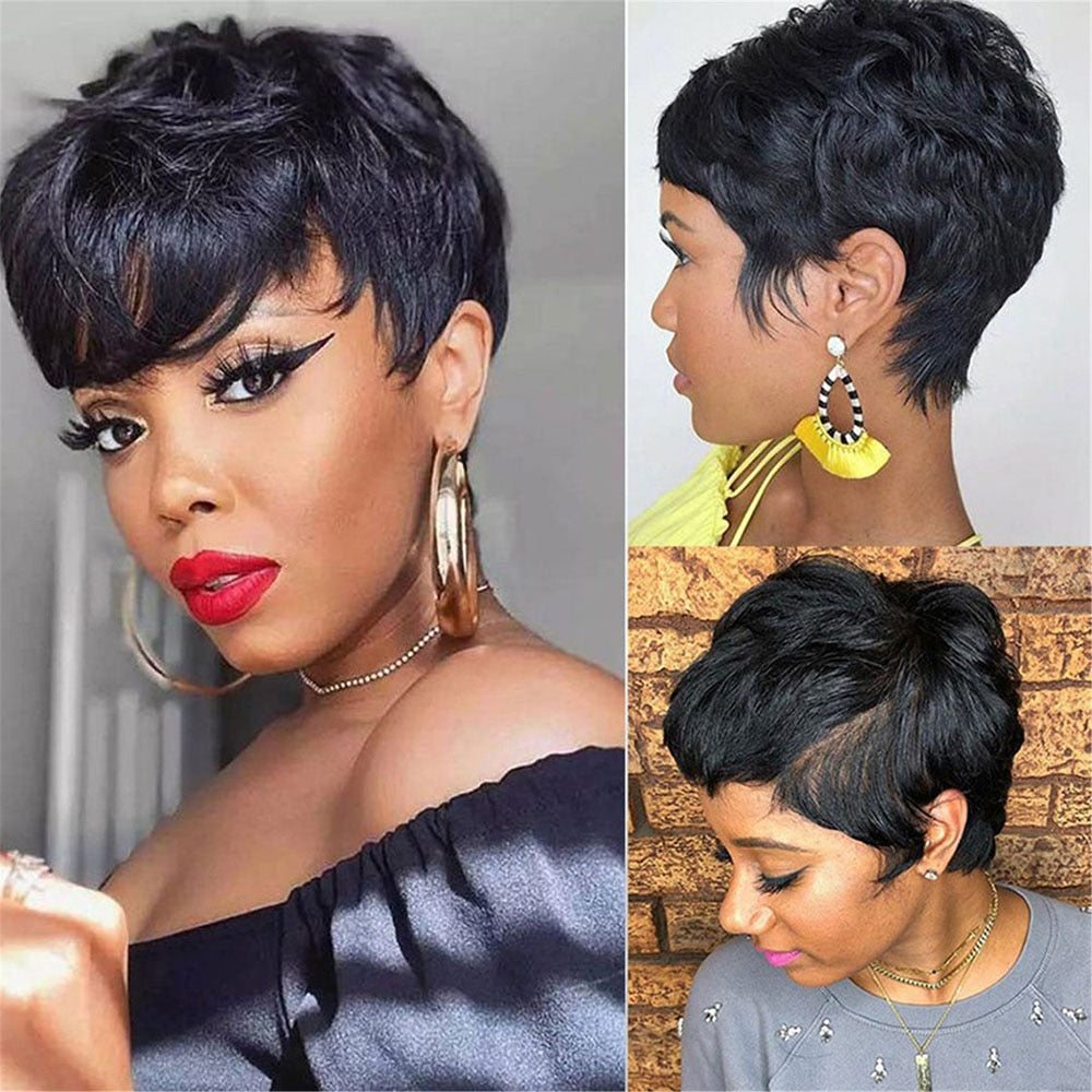 Short Pixie Cut Brazilian Human Hair Wig With Bangs